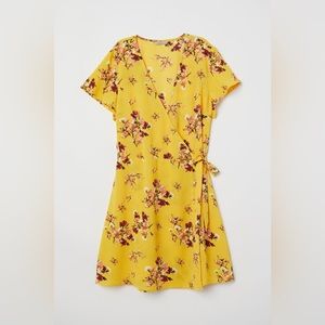 H&M Yellow floral patterned wrap dress